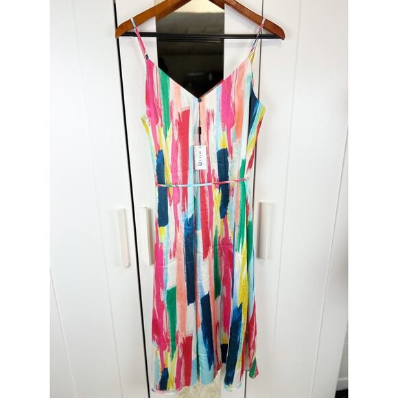 Milly NWT Becca Watercolor Brushstroke Print V-Neck Midi Dress Size Medium - Picture 5 of 7
